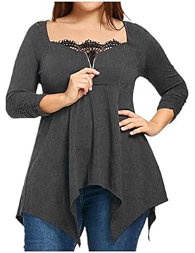Damen Bluse Dasongff Damen Blusen Spitzebluse Asymmetrische Einfarbiges T-Shirt Elegante Oberteile Langarm Tops...