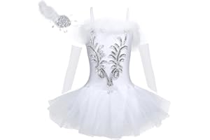 CHICTRY 3 PCS Vestito da Balletto Bambina Ballerina Tutu Danza Classica con Piume Lago dei Cigni Principessa Elegante Vestito Pattinaggio Artistico Costume di Danza Carnevale