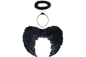 Zemolo Ali d'Angelo,Ali d'Angelo Bianco con Aureola,Costume da Angelo per Bambini Feste di Halloween Natale Carnevale