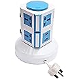 4-Way Universal Vertical Extension Socket with 2 USB Ports, 2 Layers, Blue