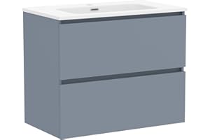 Baikal Mueble de Baño Klay. Mueble MONTADO. 2 Cajones Suspendido con Lavabo. Armario de Baño. Lavabo Ceramico. 80cm Azul.