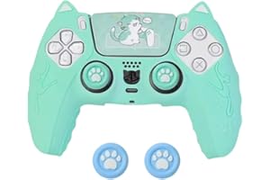 Kool Millennials Silicone Controller Skin Compatible with PS5, Cat Paw Design with 4 Thumb Grips and Touchpad Sticker, Soft Anti-Slip Cover for PlayStation 5 DualSense (Mint)