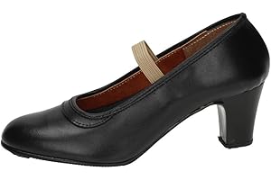 ZAPATOP 24 Zapatos de Baile Profesional de Piel, con elástica y Clavos en el talón, Hechos en España NIÑA Zapatos TACÓN
