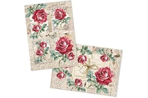 Ideen mit Herz 2 Bogen Reispapier | Edel-Decoupage-Papier | DIN A4 | 2 Verschiedene Designs | Vintage, Weihnachten und andere (Nostalgie Blüten 08)