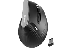 UINEER souris ergonomique sans fil, souris verticale 2,4G avec Indicateur de Batterie, DPI à 4 Niveaux, Confort et la Réduction de la Fatigue du Poignet, Idéale pour l'Usage à la Maison, Bureau, Noire