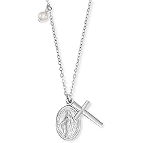 Engelsrufer Damen Armband aus Sterling Silber mit Kreuz und Maria Symbol und Muschelperlen Anhänger - Karabinerverschluss - in zwei Längen verstellbar - nickelfrei, Silver, No Gemstone