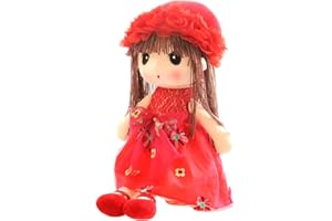 LICHENGTAI Muñecas de Peluche Muñecas Trapo Bebe de Encantador Dulce Niña, 45cm Historieta de La Muñeca de Peluche de Juguete de Felpa Boda Muñeca de Trapo, Juguete de Peluche para Niña, Rojo