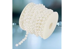 Qivine Rouleau de perles de 10 m - 8 mm - Décoration de mariage - Décoration de mariage - Pour fête intérieure et Noël - Bricolage de perles brillantes - Blanc