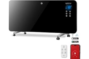 YOEVU | Radiador eléctrico bajo consumo 2000W | Programable con control móvil y WIFI | Termostato regulable | Soporte con ruedas | IP24 | Protección sobrecalentamiento | (Negro, 2000W)