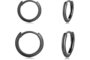 CERSLIMO Creolen Silber 925, Creolen Silber Gold Rosegold Schwarz Set Damen Herren, Klein Creolen Set Zierliche Knorpel Tragus Helix Schlafen Ohrringe 8mm 10mm 12mm