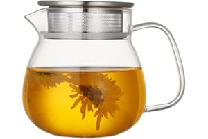+ACSACI AddAcsaCi Premium Glass Tea Pot 500ml Round Shape, Stainless Steel (500ml Round)