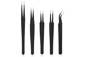 Prasacco 5 Stück Pinzetten Set, Perlen Pinzette Edelstahl Präzisionspinzette Set für Schmuckherstellung, DIY-Handwerk, Elektronische Reparaturen, Maniküre-Werkzeuge (5 Modelle)