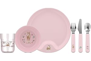 Mepal, 6-Częściowy Zestaw Naczyń Stołowych dla Dzieci Mio Little Dutch, Zawiera sztućce dla Dzieci, Szklankę, Talerz i Miskę, Nadają się do Mycia w Zmywarce, Zestaw 6 szt., Fairy Garden