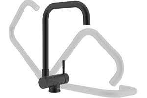 Ulytid Miscelatore Cucina Nero Sottofinestra, Pieghevole 180°Rubinetto Lavello Cucina in Acciaio Inox, L form Girevole a 360°Monocomando Rubinetto Abbattibile, Acqua Calda e Fredda, Finitura Opaca