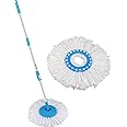 Primeway® SS Rotating Spin Mop 124cm Handle Rod Stick Set with Disc and 2 Microfibre Mop Head Refills, 124cm (Blue)