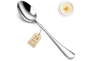 Berglander Dinner Spoons Set 24pcs, 18.7cm Food Grade Stainless Steel Silverware Soup Spoon Tablespoon for Home, Kitchen or Restaurant Mirror Polished, Dishwasher Safe