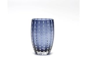 Zafferano Perle Bicchiere Tumbler Lavorato a Mano in Vetro Colorato Trasparente cl 32 h 109mm d 71mm, set 6 pezzi, Blu Grigio
