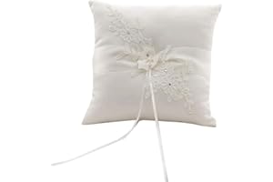 BODOSAC Awtlife poduszka na pierścionki, na wesele, motyw kwiatowy, kolor kości słoniowej, na plażę, wesele, 21 cm