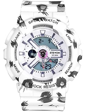 ETEVON Frauen Multifunktions-Analog-Digital-Quarz-Sport-Uhr, wasserdichte Kalender-Warnungs-Stoppuhr-weiße Art...