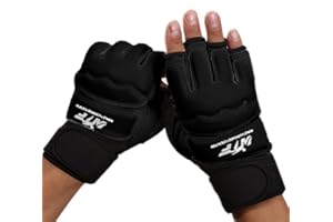 Ducomi Guanti Boxe MMA per Allenamento - Guantoni Taekwondo Box Pugilato Mezze Dita con Imbottitura Polso per Karate, Sparring, Kick Boxing - Guantini Protezione per Uomo Donna