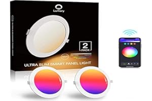 Lumary Downlight LED Techo Empotrable, 18W Panel LED Redondo Plano Empotrable Luz, 2700K-6500K,Color Cambiante,Compatible con Alexa & Google Home, 22.5 x 2 cm, 2 Pack