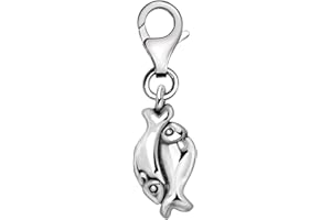 Quiges Charm Pendentif Breloque avec Fermoir Femme Plaqué Argent 3D Poisson Signe du Zodiaque