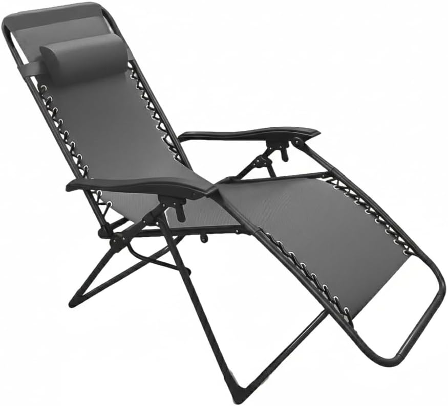 Weida Home Tumbona Plegable para Exterior | con Cojín y Reposapiés Acolchados | Silla Reclinable Ergonómica y Resistente | Estructura de Acero | Ideal para Jardín, Terraza, Playa (Gris)