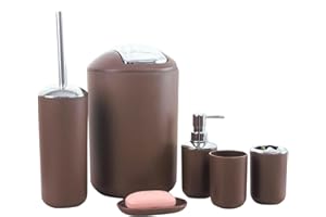 GMMH 6-Piece bathroom accessory set, soap dispenser, holder, toilet brush, bathroom set, brown, design 2