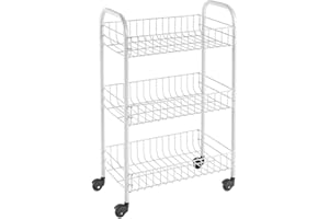 Acomoda Textil – Carro Auxiliar de Almacenamiento con Ruedas 62x26x38 cm para Cocina, Hogar y Restaurante. Carrito de Metal Organizador Multiusos de 3 Niveles Ligero y Resistente. (Blanco)