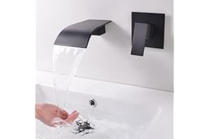 SHANFO Rubinetto Muro Cascata Rubinetto Nero Monocomando per Lavello Rubinetto Montaggio ​A Parete a 2 Fori per Lavabo o vasca da Bagno con Rubinetto Miscelatore in Ottone con Bocca Larga 12,5 cm BPB1