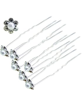 Haarnadeln für Hochzeit 6er Set mit Strasssteinen und Perle