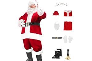 GÉNÉRIQUE Costume Pere Noel Ensemble,Déguisement père noël Adulte, Pantalon à Bande élastique, Costume de Père Noël Universel de Grande Taille, Ensemble de fête de Noël, Cosplay, 9PC