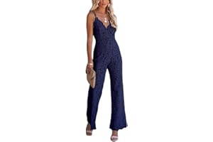 ticticlily Tuta Elegante da Donna Estiva Monopezzi Tutine senza Manica con Spalline Scollo V in Pizzo Casuale Tutina senza Schienale Rompers Tinta Unita Jumpsuits Tute Lunga per Donna