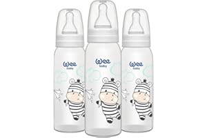 Wee Baby (3er-Pack) Babyflaschen aus Kunststoff | BPA-freie Trinkflaschen mit abgerundetem Sauger zur Nachahmung des Stillens | Baby und Kleinkindflaschen mit einem Fassungsvermögen von 125 und 250 ml