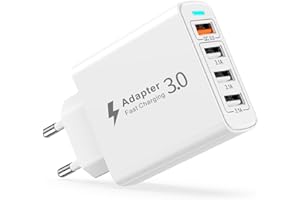 YEONPHOM USB Ladegerät Mehrfach, USB Netzteil 4 Ports 33W USB Schnellladegerät Mehrfach mit Quick Charge 3.0 Ladegerät USB Adapter Steckdose Ladestecker für iPhone 16 15 14 13 12 11 X,Samsung S24/S23/S21,Handy