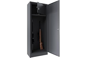 EGLEMTEK Armadio Portafucili Per 10 Fucili Con Tesoretto Portamunizioni Armadietto 10 Posti Armi Fuciliera In Lamiera Acciaio Cassetto Munizioni Serratura Doppia Chiave Cassaforte 148x53.5x32 Cm Grigio Scuro