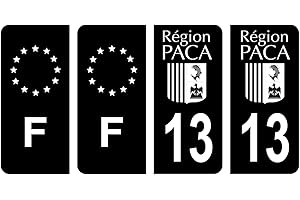 HADEXIA Lot 4 Autocollants Plaque immatriculation département 13 Bouches-du-Rhône Ancien Région PACA Noir & F France Europe