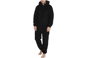 KOUZANSY Mono de forro polar para hombre, de invierno, cálido, mullido, de forro polar, una pieza, suave, de cuerpo entero, largo, monocolor, con capucha, chándal de felpa