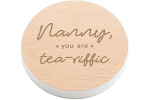 DUST AND THINGS Engraved White Coaster - "Nanny You are Tea-Riffic" Design - Best Nanny Gifts From Grandchild - Nanny Mothers Day Present - Nanny Birthday Gifts - Gifts For Nanny from Grandson Granddaughter