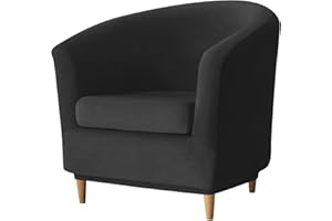 GEOCANG 2 piece Club Chair Slipcover, Washable Stretch Sofa Slipcover Tub Chair Cover Armchair Protector Club Chair Cover Furniture Cover with High Stretch Velvet (Black)
