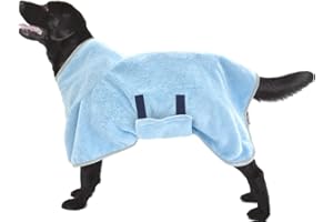 VAKOWOO Dog Drying Coat, Dog Towelling Drying Coat, Microfibre Dressing Gown Drying Towel Bath Robe Bathrobe for Small Medium Dogs, Super Absorbent & Fast Drying, Adjustable Collar and Waist (M)