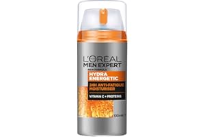 L'OREAL PARIS MEN EXPERT L'Oréal Men Expert Crema Hidratante Anti-Fatiga 24h Hydra Energetic para Hombres, Crema Facial de Uso Diario, Aporta Energía, Formato 100 ml, El embalaje puede variar