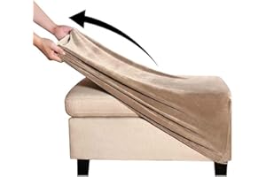 AQIGR Velvet Ottoman Slipcover Stretch Rectangle Footstool Cover Folding Storage Ottoman Covers for Living Room with Elastic Bottom (Color : Khaki, Size : LARGE)