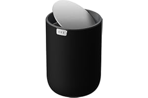 EKO Mini Tischmülleimer mit deckel, 1,5 L Kosmetikeimer Schwarz, Kleiner Tischabfalleimer für Bad, Schreibtisch, Schlafzimmer oder Auto, Mülleimer mit Edelstahl-Sockel, Small Table Bin, Papierkorb