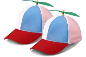 SIEBOLD 2 pezzi CappelliCappello eliche Elicottero Arcobaleno,Bambini Cotone Elicottero eliche Cap con eliche fluorescente cappellino da baseball Adatto a bambini e adulti-misura regolabile（rosso）58cm