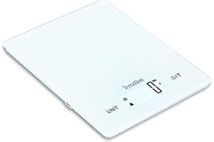 TERRAILLON Smart USB Kitchen Scales - USB Rechargeable - Auto ON - Tare Function and Liquid Conversion - 5 kg Range - White
