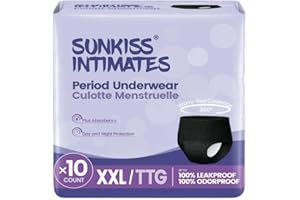 SUNKISS INTIMATES Culottes De Règles Jetables pour Femmes avec Flux Abondants, Sous-vêtements Post-partum Non Parfumés, Noir, Taille XXL, 10 Unités