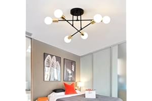 Comely Plafonnier Industriel, 6-Lumières Lustre Sputnik Vintage, Noir Suspension Luminaire E27 Base, Réglable Luminaire Plafonnier pour Salon Chambre Cuisine Café Restaura