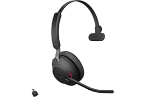 Jabra Evolve2 65 Wireless PC Headset – Noise Cancelling Microsoft Teams Certified Mono Headphones with Long-Lasting Battery – USB-C Bluetooth Adapter – Black