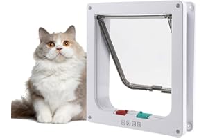 LUTAKU Large Cat Door 25 * 28 * 5.5cm,4 Way Locking Cat Flap Door,Silent Dog Door Pet Flap Easy to Install,Suitable for Cats Kitties and Kittens